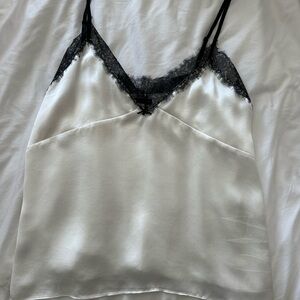Zara Cream Top with Black Lace Detail